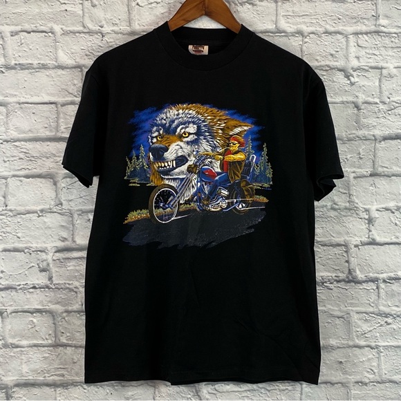 Vintage Oneita Wolf and Motorcycle Tee - Picture 4 of 6
